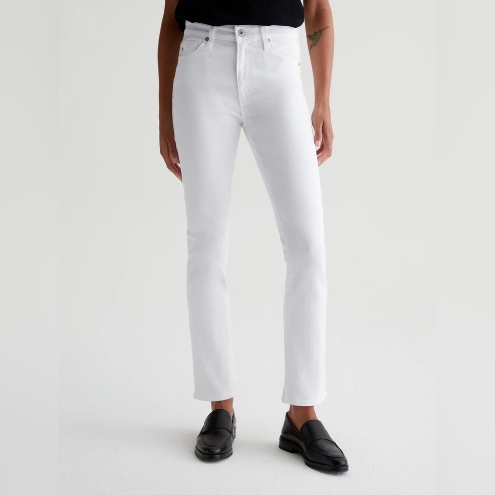 AG Mari High Rise Slim Straight Jeans White Denim Women’s Size 30